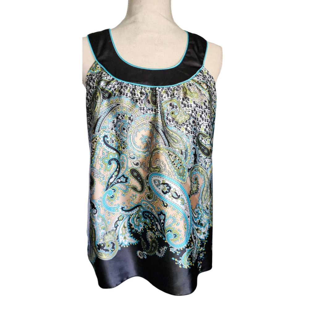 A. Byer Tunic Sleeveless Career Blouse Top Paisley Print Women's M